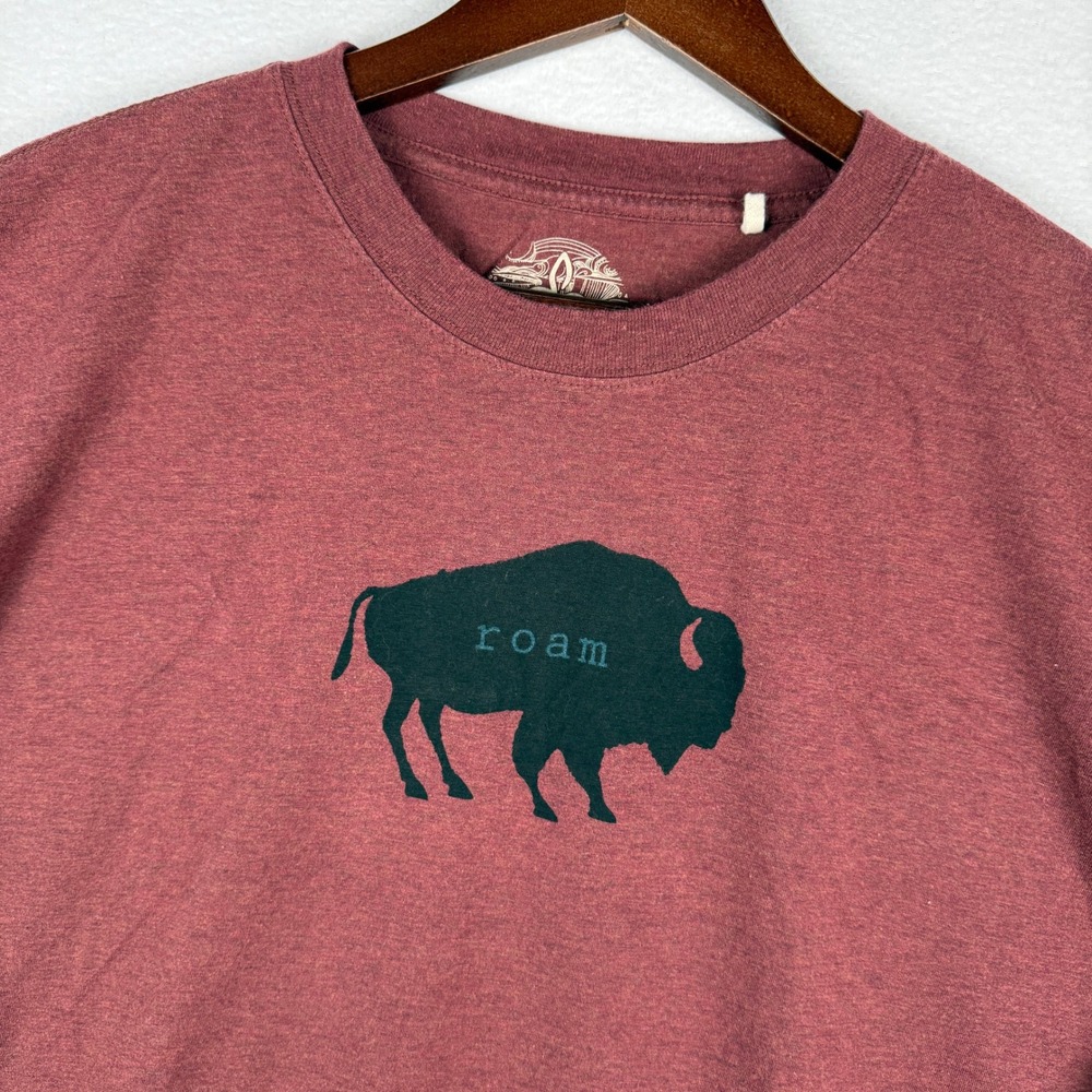 Prana T-Shirt Mens XXL Burgundy Roam Bison Graphic Short Sleeve Tee